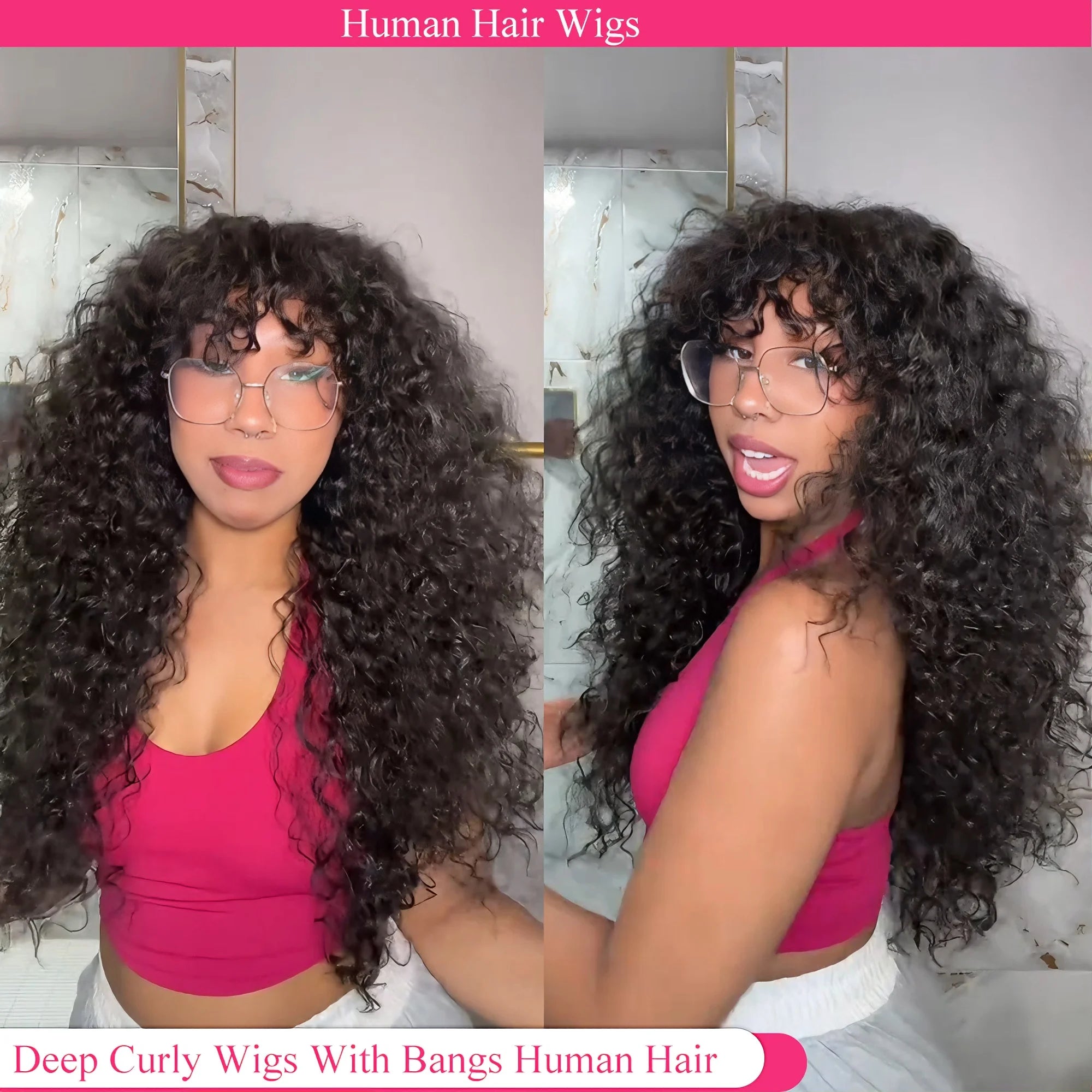 # Effortless Beauty: Glueless Deep Curly Human Hair Wigs with Bangs