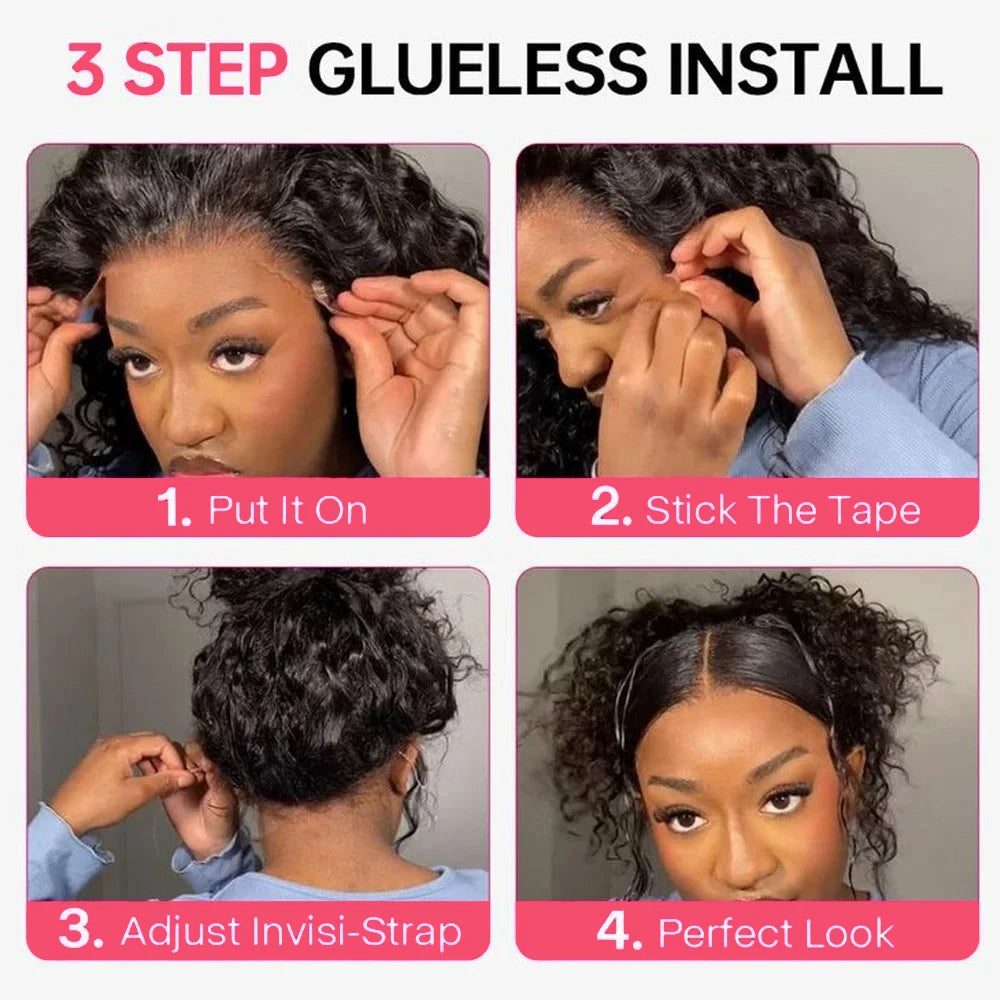 # 36" Glueless Deep Wave Black Wig with HD Lace
