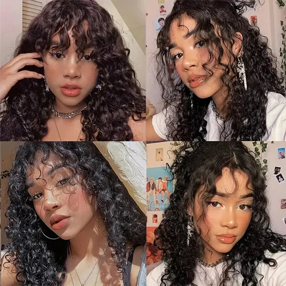 # Effortless Beauty: Glueless Deep Curly Human Hair Wigs with Bangs
