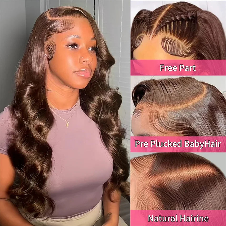 # Chocolate Brown 30" HD Lace Front Body Wave Wig