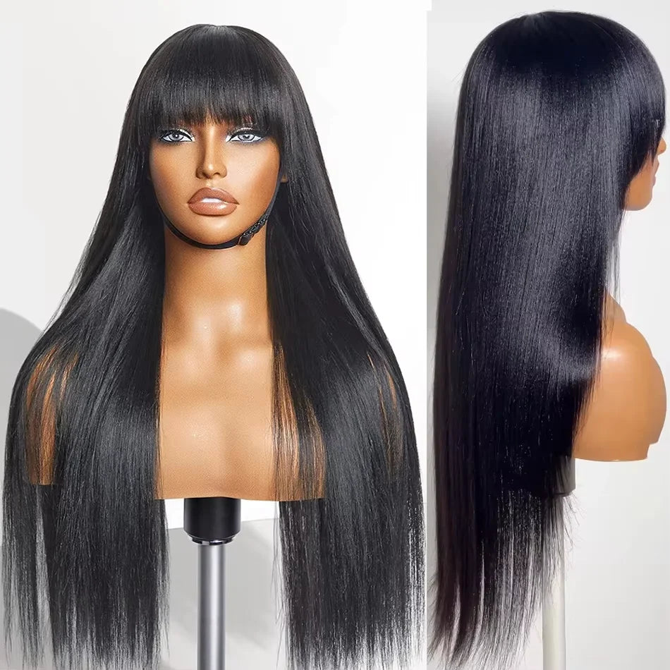 # Elegant 34-Inch Brazilian Bone Straight Wig with Bangs