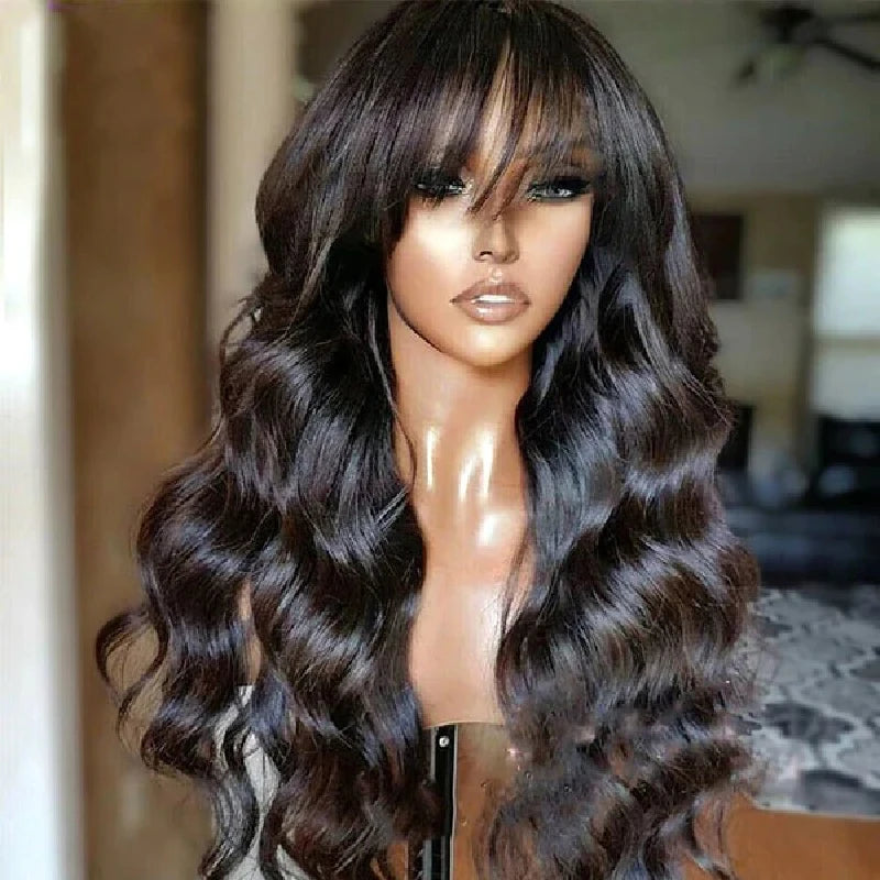 # Glueless Brazilian Body Wave Wig with Bangs - Clearance Sale