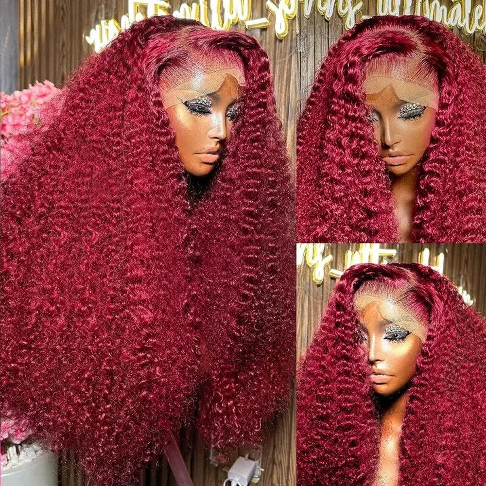 # Burgundy Deep Wave Frontal Wig: 99j, HD Lace, 30-Inch