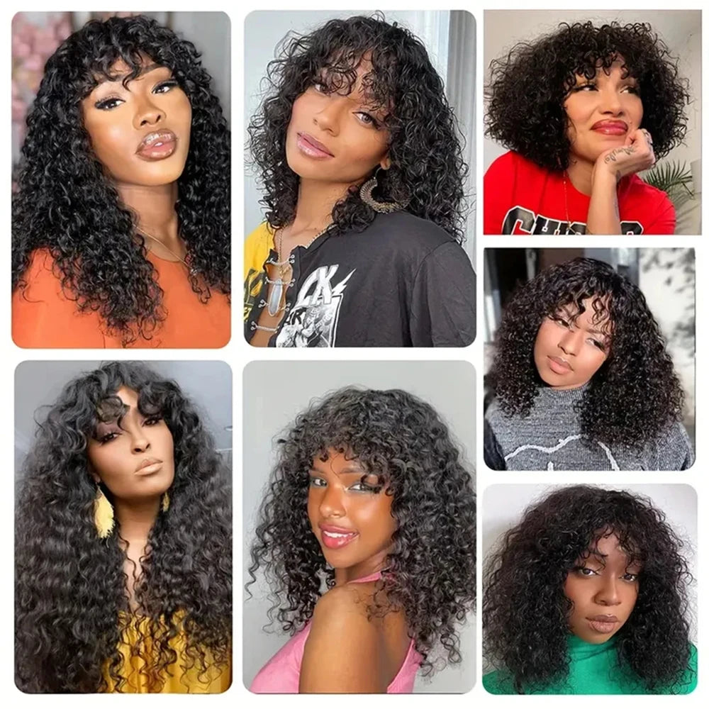 # Effortless Beauty: Glueless Deep Curly Human Hair Wigs with Bangs