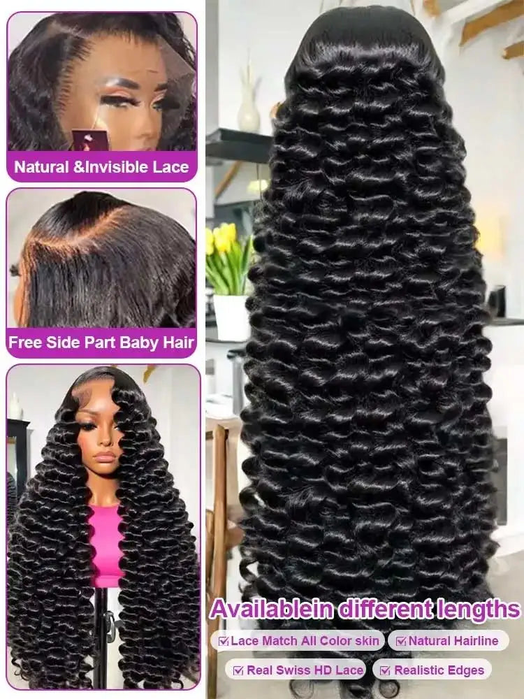 # 40" Deep Wave Glueless HD Lace Front Human Hair Wig