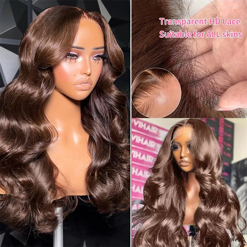 # Chocolate Brown 30" HD Lace Front Body Wave Wig