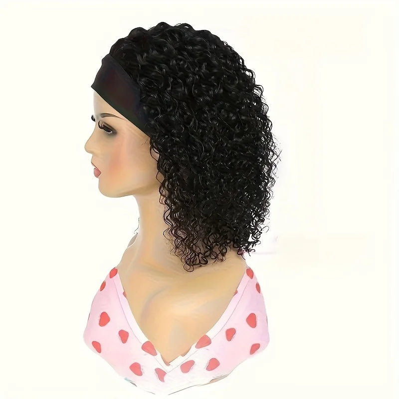 # 200% Density Kinky Curly Headband Wig: Natural Black Bob Cut