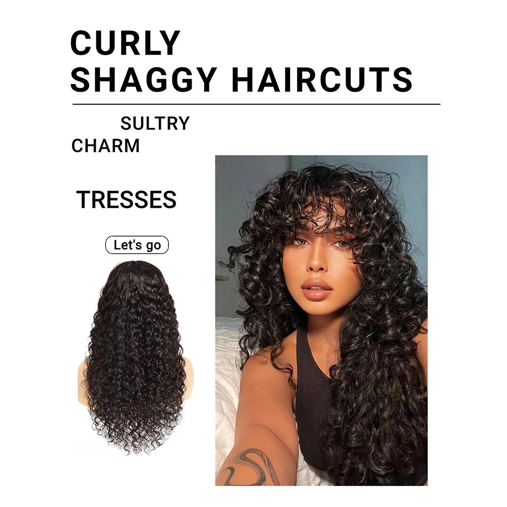 # Effortless Beauty: Glueless Deep Curly Human Hair Wigs with Bangs