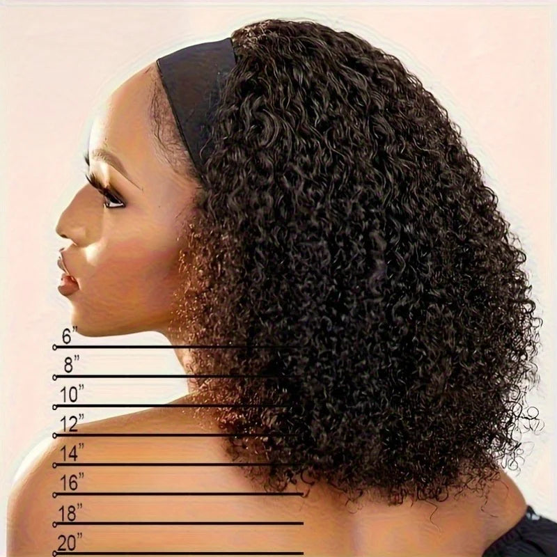 # 200% Density Kinky Curly Headband Wig: Natural Black Bob Cut